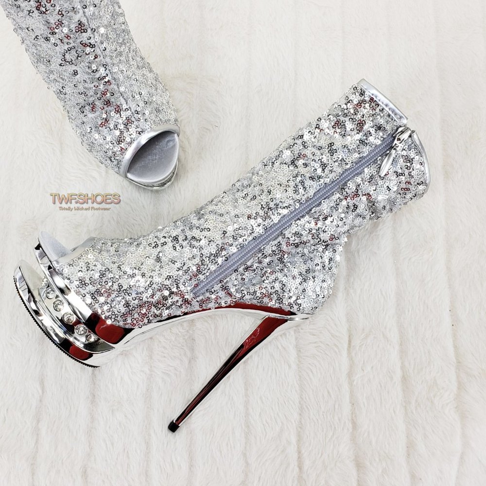 Blondie Luxurious Silver Sequin Slouchy Shaft High Heel Ankle Boots 1008 - Picture 6 of 13